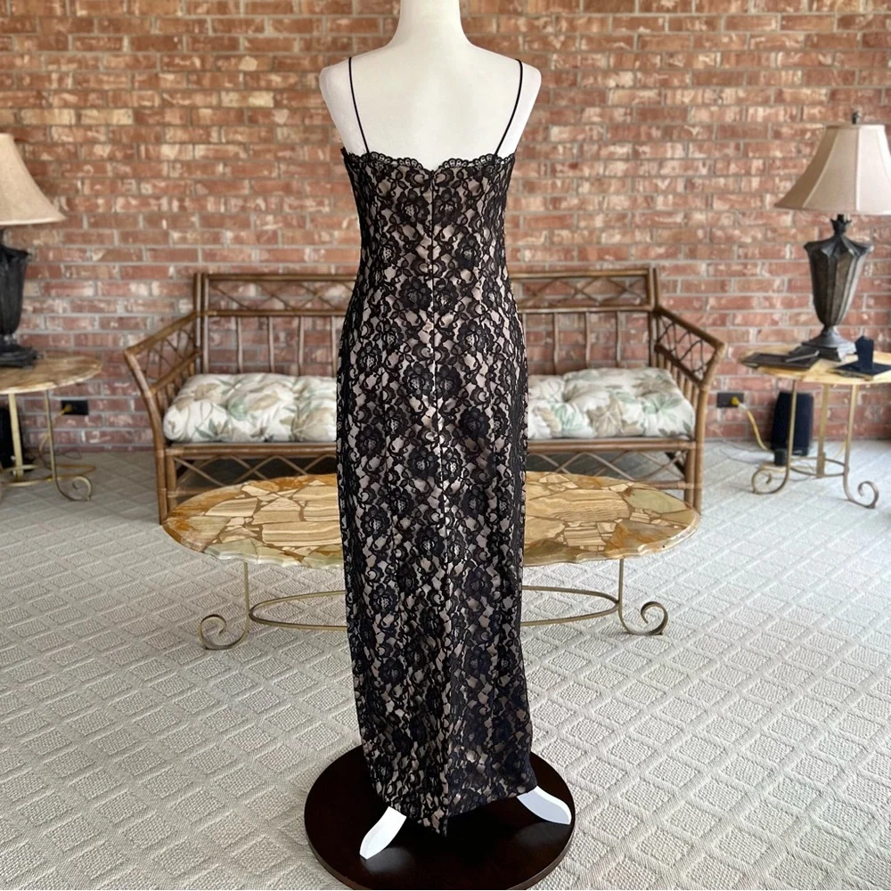 Arianna by Rachel Kaye Black Lace Nude Illusion Evening Maxi Dress 6 Cocktail - Picture 9 of 17